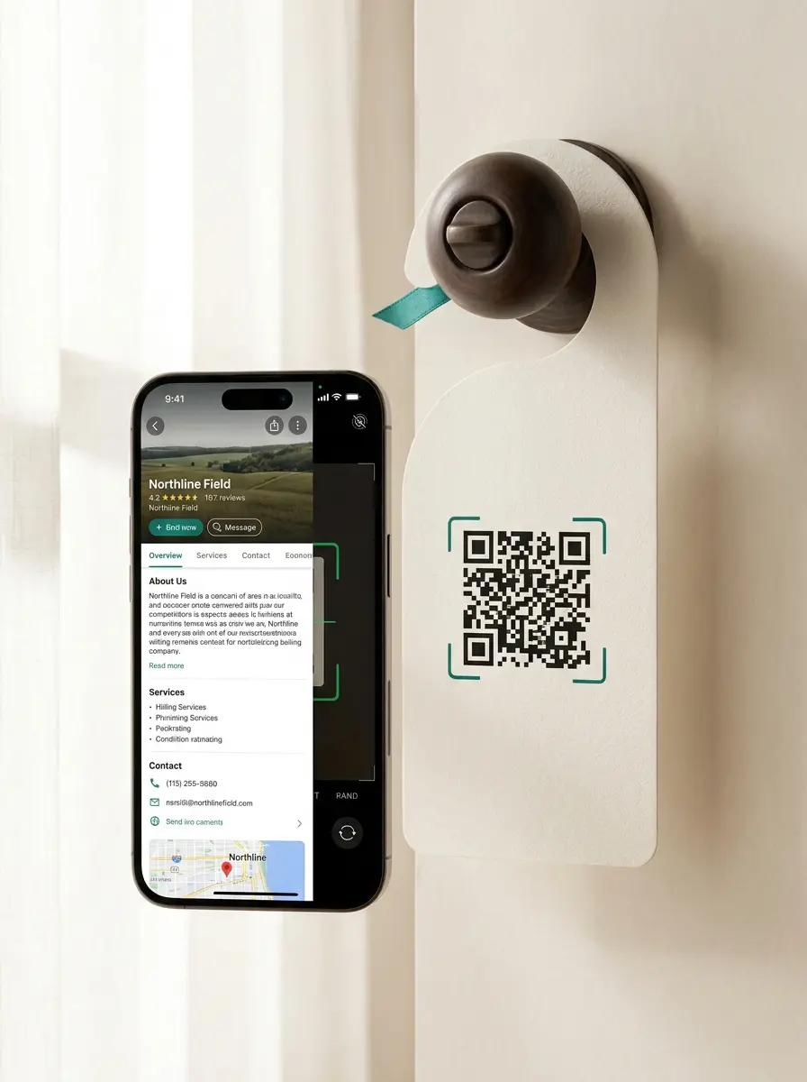 Physical placement with a QR being scanned toward a phone profile