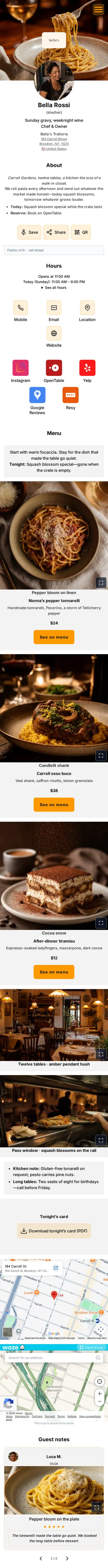 Scrollable preview of the Bella's Trattoria sample profile