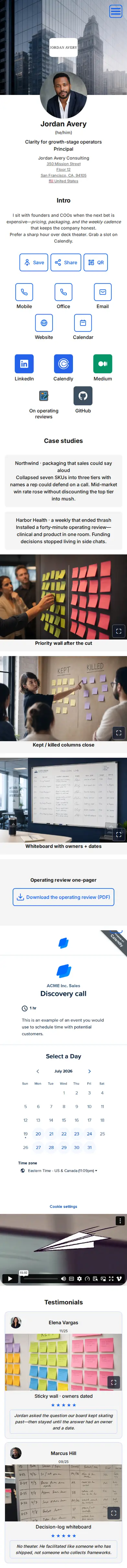 Live sample profile preview for Home services