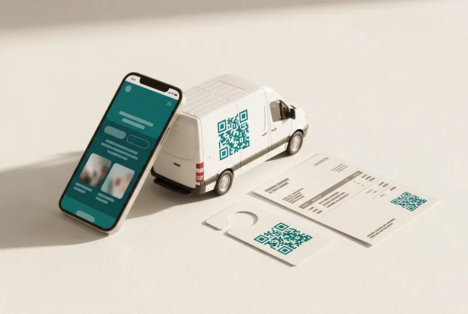 Service van with a tracked QR for a trades profile
