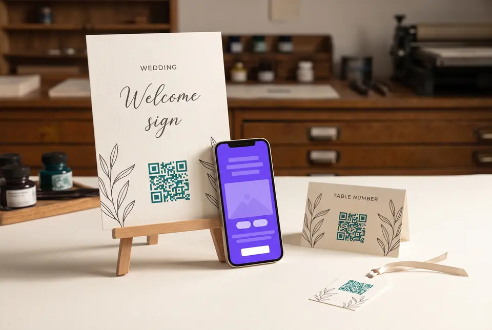 Event signage with a scannable guest profile QR